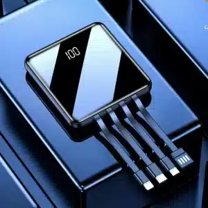 מטען נייד 20,000mAh עם כבלים מובנים ופנס - שחור
